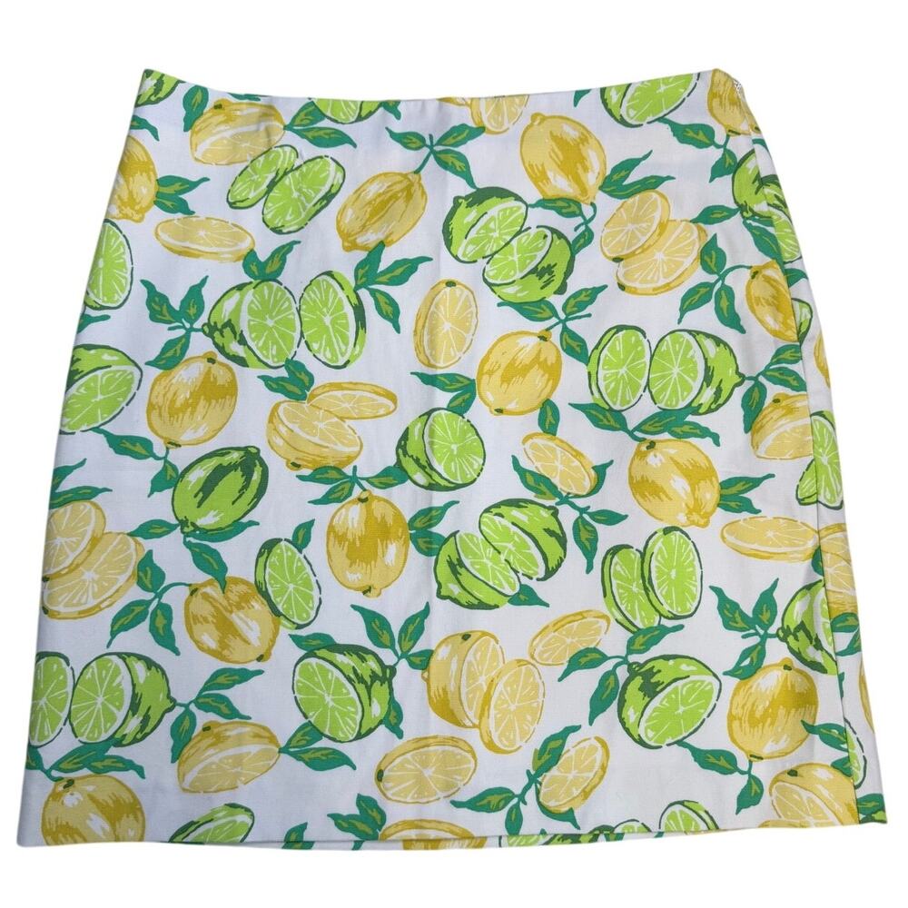 Talbots Lemon Lime Print A-Line Skirt Womens 6 NWT Cotton Stretch Summer Coastal - Picture 2 of 11